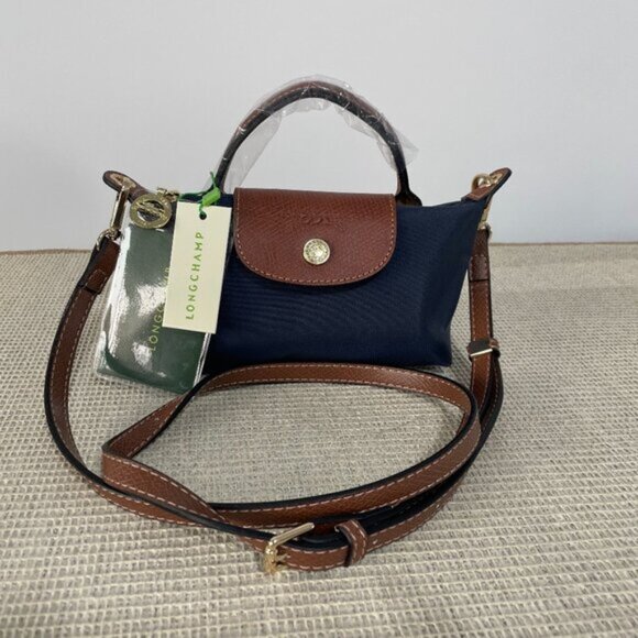 NWT Navy Blue Longchamp Original Mini Handbag Canvas Makeup Tote XS - Picture 1 of 6